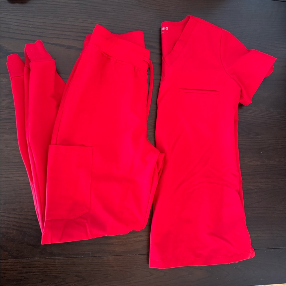 Women’s Mandala Crimson Red Scrub Set - One Pocket Top & Jogger Pants